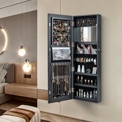 Jewelry Organizer Armoire with Full Length Mirror and Built In LED Lights Black