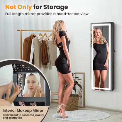 Jewelry Organizer Armoire with Full Length Mirror and Built In LED Lights Black