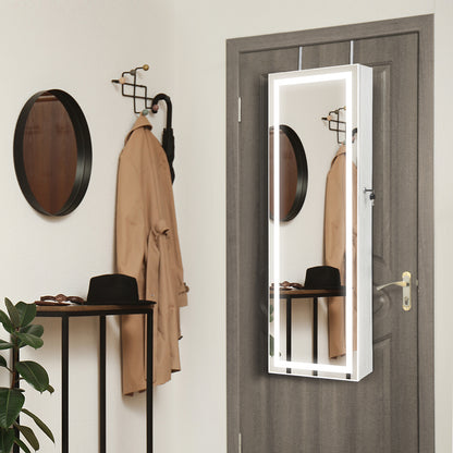 Jewelry Organizer Armoire with Full Length Mirror and Built In LED Lights White