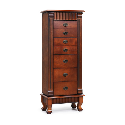 Classic Wood Jewelry Armoire with Flip-Top Mirror, Side Doors and 7 Storage Drawers
