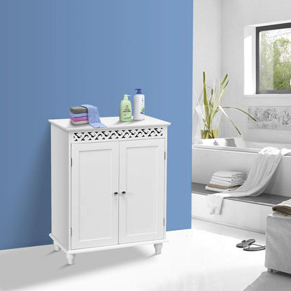 Elegant White Wooden 2 Door Storage Cabinet with Adjustable Shelves