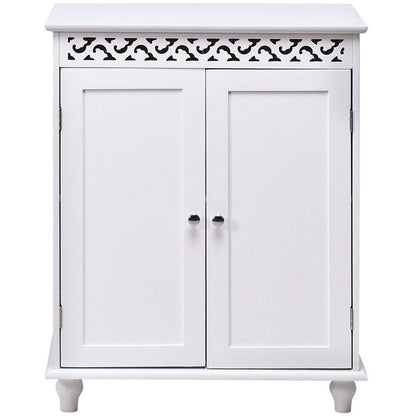 Elegant White Wooden 2 Door Storage Cabinet with Adjustable Shelves