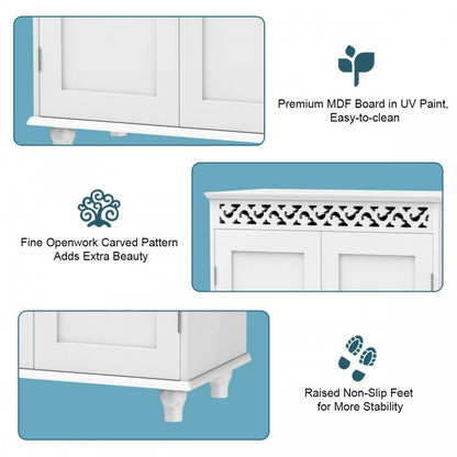 Elegant White Wooden 2 Door Storage Cabinet with Adjustable Shelves