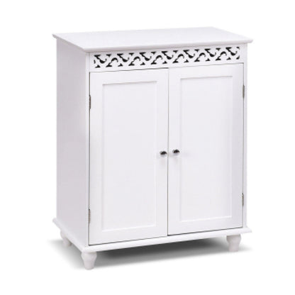 Elegant White Wooden 2 Door Storage Cabinet with Adjustable Shelves