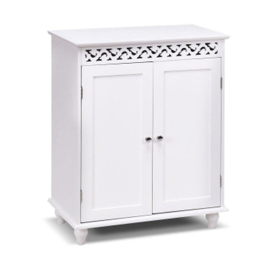 Elegant White Wooden 2 Door Storage Cabinet with Adjustable Shelves
