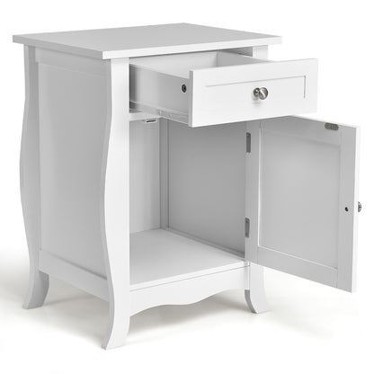 Wooden End Table with Drawer and Cabinet Storage Accent Nightstand