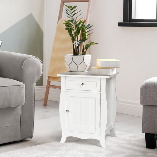 Wooden End Table with Drawer and Cabinet Storage Accent Nightstand