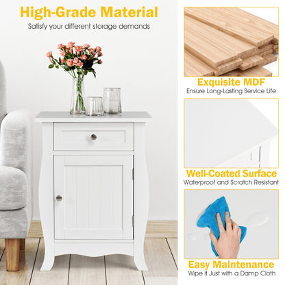 Wooden End Table with Drawer and Cabinet Storage Accent Nightstand