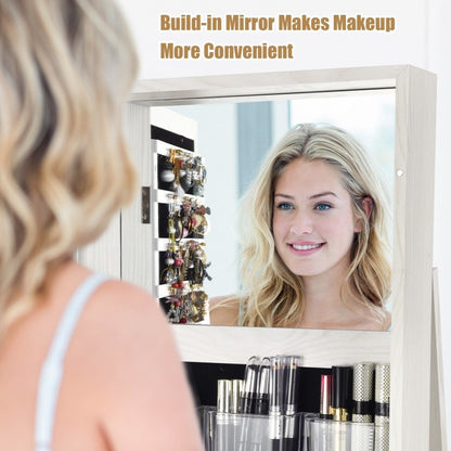 360 Degree Rotating Jewelry Armoire with Lockable Storage and Full Length Mirror in White