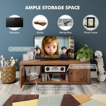 59 Inch Retro TV Console with Cabinets and Cable Management for TVs up to 65 Inch