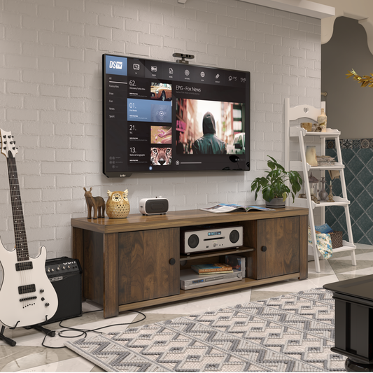 59 Inch Retro TV Console with Cabinets and Cable Management for TVs up to 65 Inch