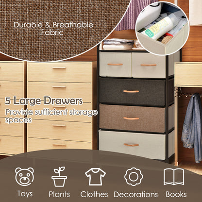 5 Drawer Fabric Dresser with Wooden Top and Steel Frame Storage Tower Multicolor