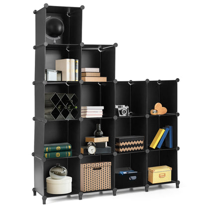 Modular 16-Cube Storage Organizer Shelf with Sturdy Plastic Panels and Steel Frame