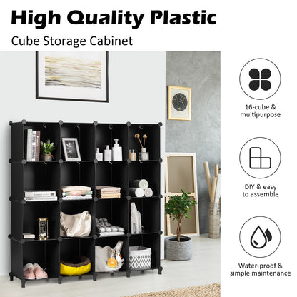 Modular 16-Cube Storage Organizer Shelf with Sturdy Plastic Panels and Steel Frame