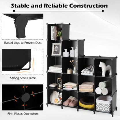 Modular 16-Cube Storage Organizer Shelf with Sturdy Plastic Panels and Steel Frame