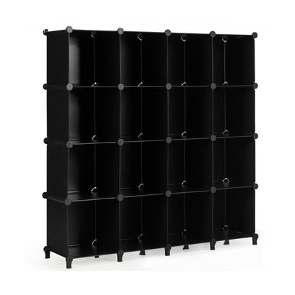 Modular 16-Cube Storage Organizer Shelf with Sturdy Plastic Panels and Steel Frame