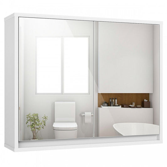 Wall-Mounted Double Mirrored Medicine Cabinet with Hidden Handle