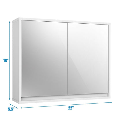 Wall-Mounted Double Mirrored Medicine Cabinet with Hidden Handle
