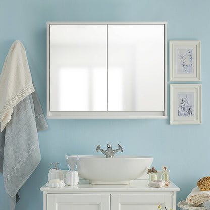 Wall-Mounted Double Mirrored Medicine Cabinet with Hidden Handle