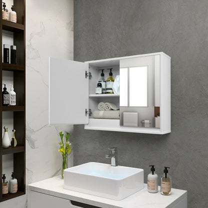 Wall-Mounted Double Mirrored Medicine Cabinet with Hidden Handle