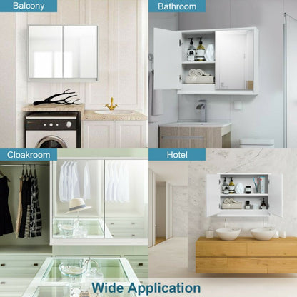Wall-Mounted Double Mirrored Medicine Cabinet with Hidden Handle