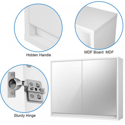 Wall-Mounted Double Mirrored Medicine Cabinet with Hidden Handle