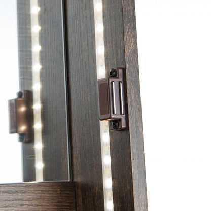 47 Inch Lockable Jewelry Armoire with 3-Color LED Lights & Full-Length Mirror - Rustic Brown