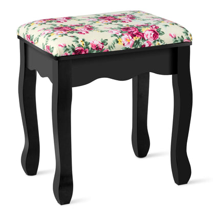 Girls Makeup Vanity Set with Oval Mirror, 4 Drawers & Cushioned Stool – Black