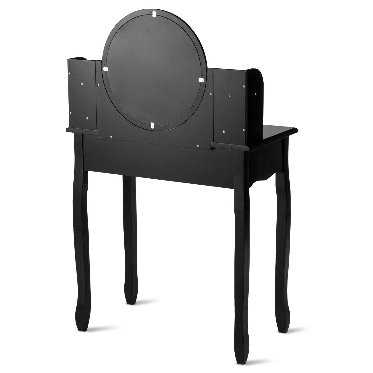 Girls Makeup Vanity Set with Oval Mirror, 4 Drawers & Cushioned Stool – Black