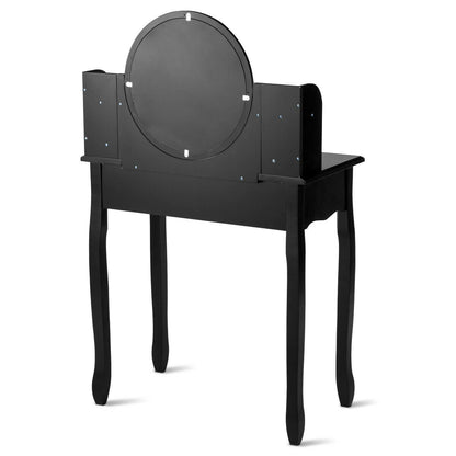 Girls Makeup Vanity Set with Oval Mirror, 4 Drawers & Cushioned Stool – Black
