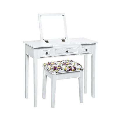 Modern Vanity Table Set with Flip Top Mirror, 3 Drawers & Stool