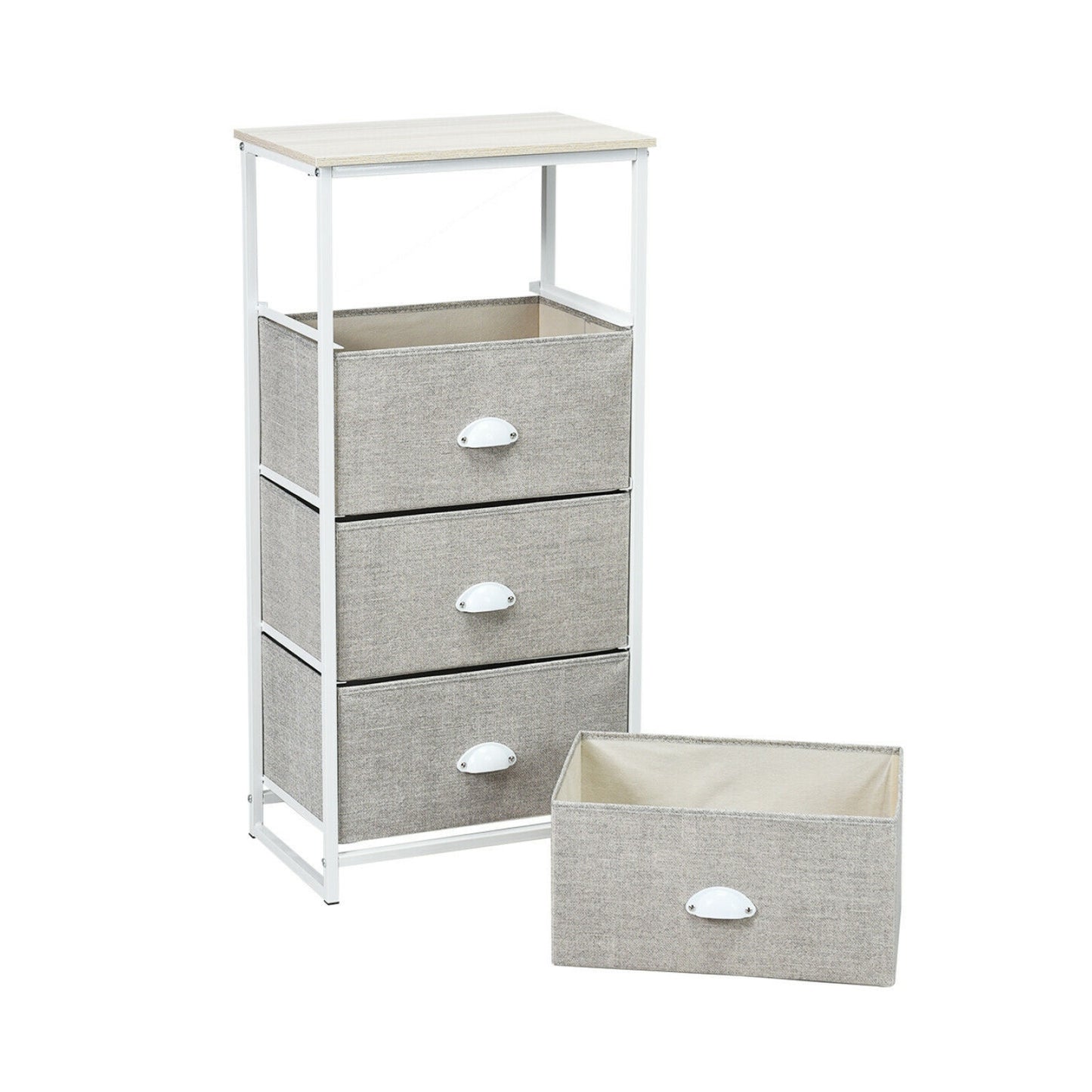 Compact 4-Drawer Storage Chest with Metal Frame and Fabric Drawers, Stylish Organizer Cabinet – Grey
