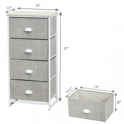 Compact 4-Drawer Storage Chest with Metal Frame and Fabric Drawers, Stylish Organizer Cabinet – Grey