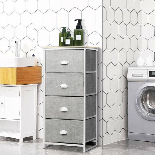 Compact 4-Drawer Storage Chest with Metal Frame and Fabric Drawers, Stylish Organizer Cabinet – Grey