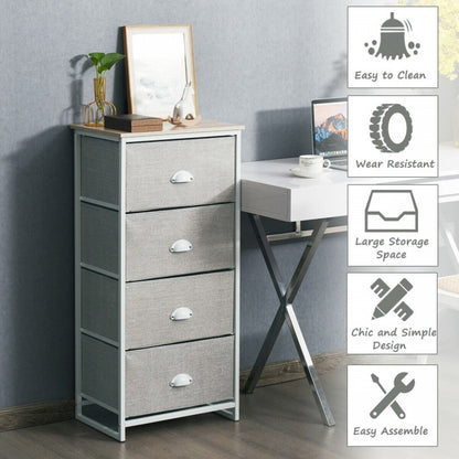 Compact 4-Drawer Storage Chest with Metal Frame and Fabric Drawers, Stylish Organizer Cabinet – Grey