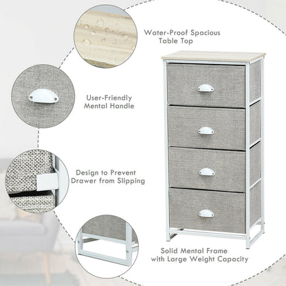 Compact 4-Drawer Storage Chest with Metal Frame and Fabric Drawers, Stylish Organizer Cabinet – Grey