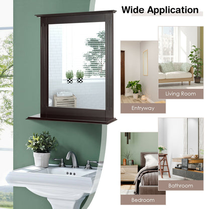 Wall-Mounted Vanity Mirror with Shelf for Storage and Elegant Design - Brown