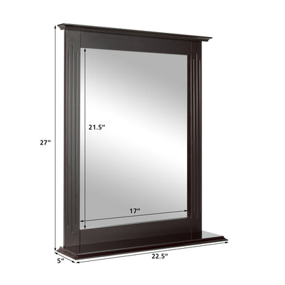 Wall-Mounted Vanity Mirror with Shelf for Storage and Elegant Design - Brown