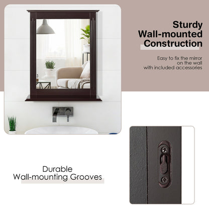 Wall-Mounted Vanity Mirror with Shelf for Storage and Elegant Design - Brown