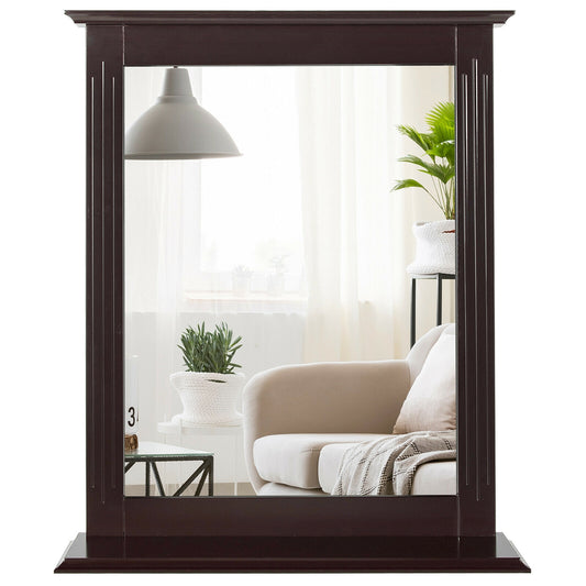 Wall-Mounted Vanity Mirror with Shelf for Storage and Elegant Design - Brown
