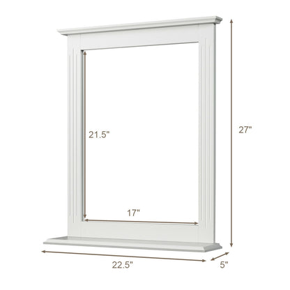 Wall-Mounted Vanity Mirror with Shelf for Storage and Elegant Design - White