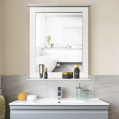Wall-Mounted Vanity Mirror with Shelf for Storage and Elegant Design - White