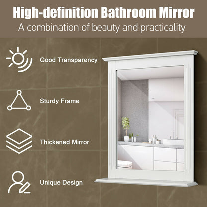 Wall-Mounted Vanity Mirror with Shelf for Storage and Elegant Design - White