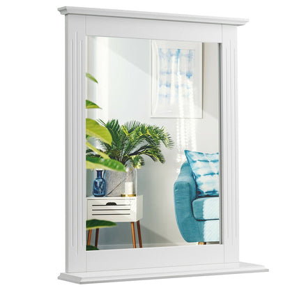 Wall-Mounted Vanity Mirror with Shelf for Storage and Elegant Design - White