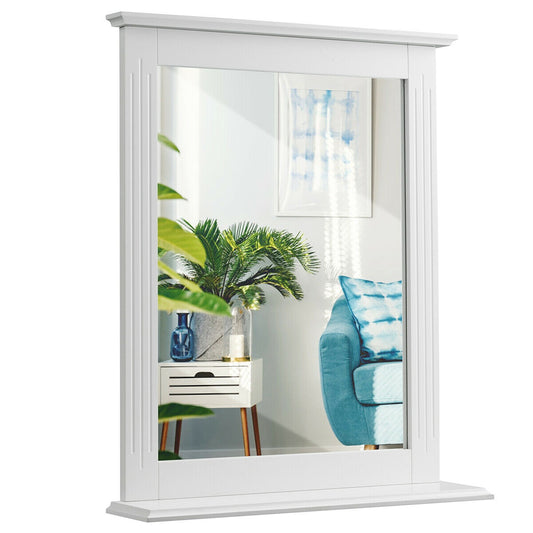 Wall-Mounted Vanity Mirror with Shelf for Storage and Elegant Design - White