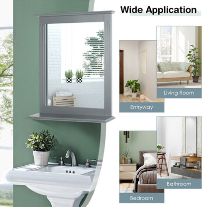 Wall-Mounted Vanity Mirror with Shelf for Storage and Elegant Design - Grey