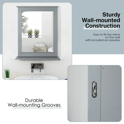 Wall-Mounted Vanity Mirror with Shelf for Storage and Elegant Design - Grey