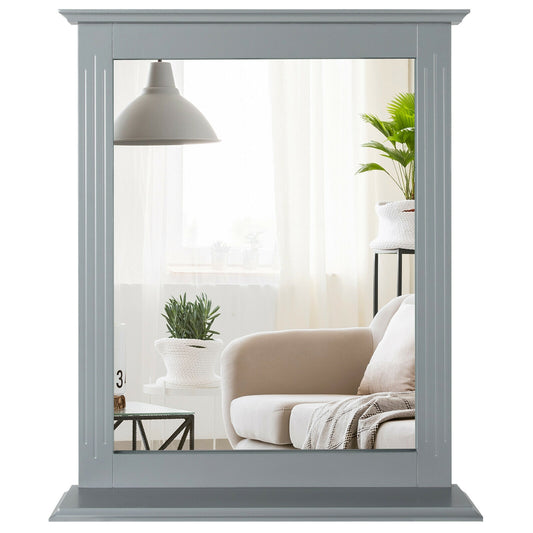 Wall-Mounted Vanity Mirror with Shelf for Storage and Elegant Design - Grey