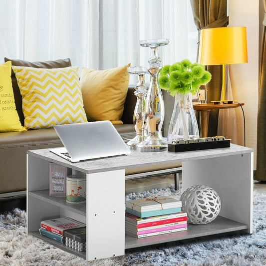 Coffee Table with Multiple Storage Shelves in Grey Finish