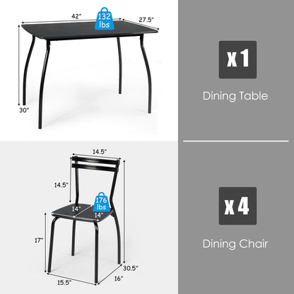 Modern 5-Piece Dining Set with Metal Frame Table and 4 Comfortable Chairs